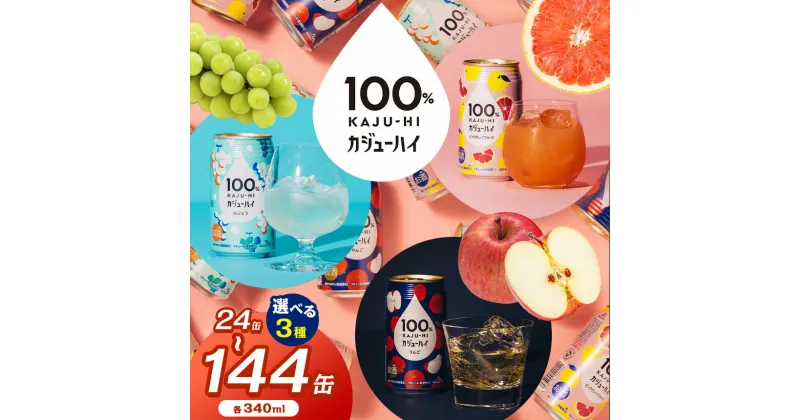 【ふるさと納税】100％カジューハイ 340ml × 24本 | ふるさと納税 缶ジューハイ 缶酎ハイ ピンクグレープフルーツ 白ブドウ リンゴ 選べる 3％ カロリー低い 喉越し 爽快 爽やか 洋酒 人気 酎ハイ サワー パーティー 定期便3回 定期便6回 送料無料 下野 栃木