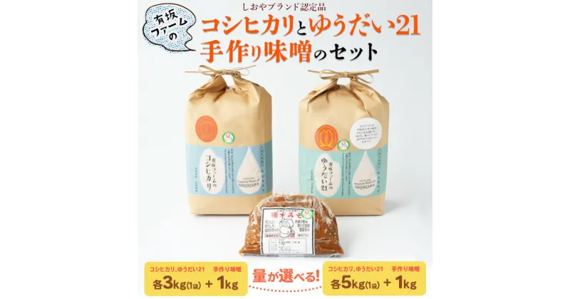 【ふるさと納税】＼選べるお米の内容量／有坂ファームの令和6年産コシヒカリとゆうだい21・手作り味噌のセット（しおやブランド認定品）