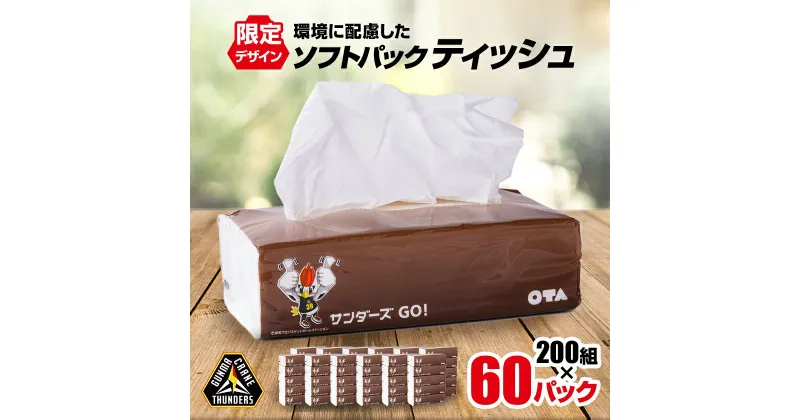 【ふるさと納税】群馬クレインサンダーズ応援ソフトパックティッシュ 400枚(200組)×60パック_ ティッシュ ティッシュペーパー ソフトパック まとめ買い ソフト 箱なし 群馬県 太田市 ふるさと 【配送不可地域：離島・沖縄県】【1422589】