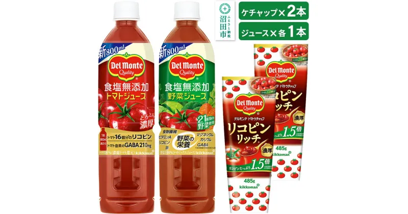 【ふるさと納税】デルモンテ リコピンリッチトマトケチャップ 2本 食塩無添加野菜ジュース 1本 食塩無添加トマトジュース 1本