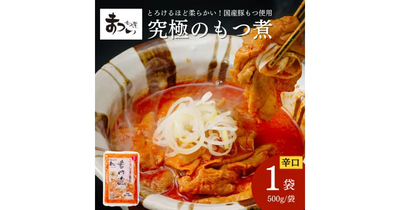 【ふるさと納税】【只今注文殺到中の為発送まで最大4か月お時間をいただいております】国産豚もつ使用！とろけるほど柔らかい究極のもつ煮 辛口 500g × 1袋 | 埼玉県 東松山市 もつ煮 国産豚 もつ もつ煮のまつい 冷蔵 惣菜 手軽 簡単調理 ピリ辛 柔らか