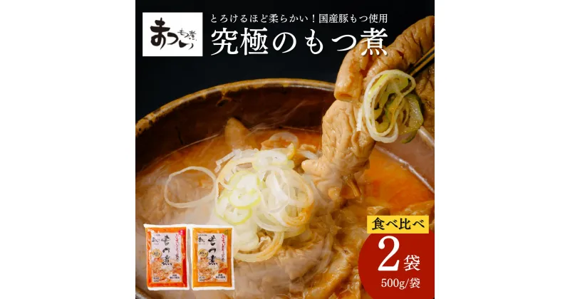 【ふるさと納税】【只今注文殺到中の為発送まで最大4か月お時間をいただいております】＜味噌味・辛口 各1袋＞国産豚もつ使用！とろけるほど柔らかい 究極のもつ煮 2種 500g × 2袋 | 埼玉県 東松山市 もつ煮 国産豚 もつ