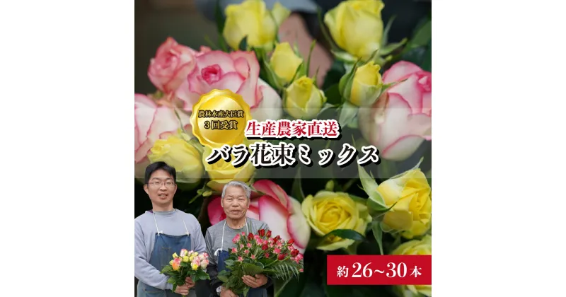 【ふるさと納税】＜配送エリア限定・着日指定必須＞ 生産農家直送 バラ 花束 新鮮 Mix 約26～30本 | 埼玉県 上尾市 バラ 薔薇 ローズ 花束 植物 インテリア 誕生日 記念日 お祝い 母の日 父の日 ラッピング有り リボン付き 多品種 農林水産大臣賞 生花 プレゼント ギフト