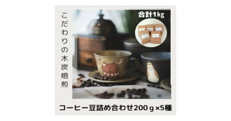 【ふるさと納税】木炭焙煎珈琲豆 200g×5種セット1kg　【 コーヒー豆 珈琲豆 コーヒー粉 珈琲 】